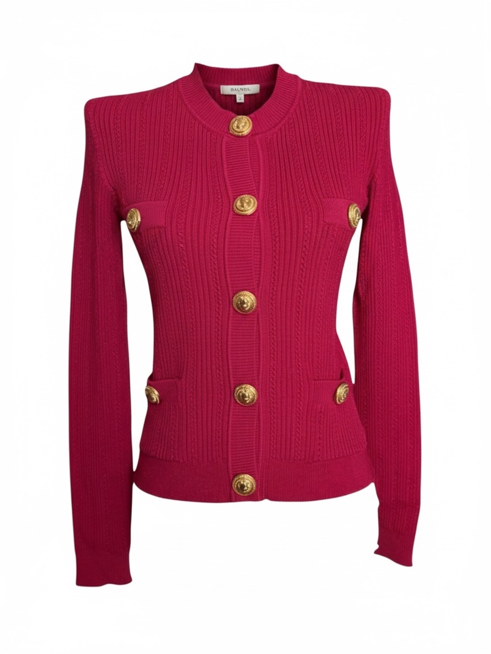 Balmain Fuchsia Cardigan with Gold Buttons Long Sleeve